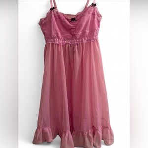 Betsey Johnson Y2K Vintage Pink Lace Sheer Mesh Chemise Babydoll size S